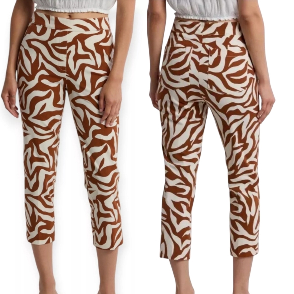 Spanx Clay Zebra Stripe On the Go Printed Ankle Slim Straight Pants Size M